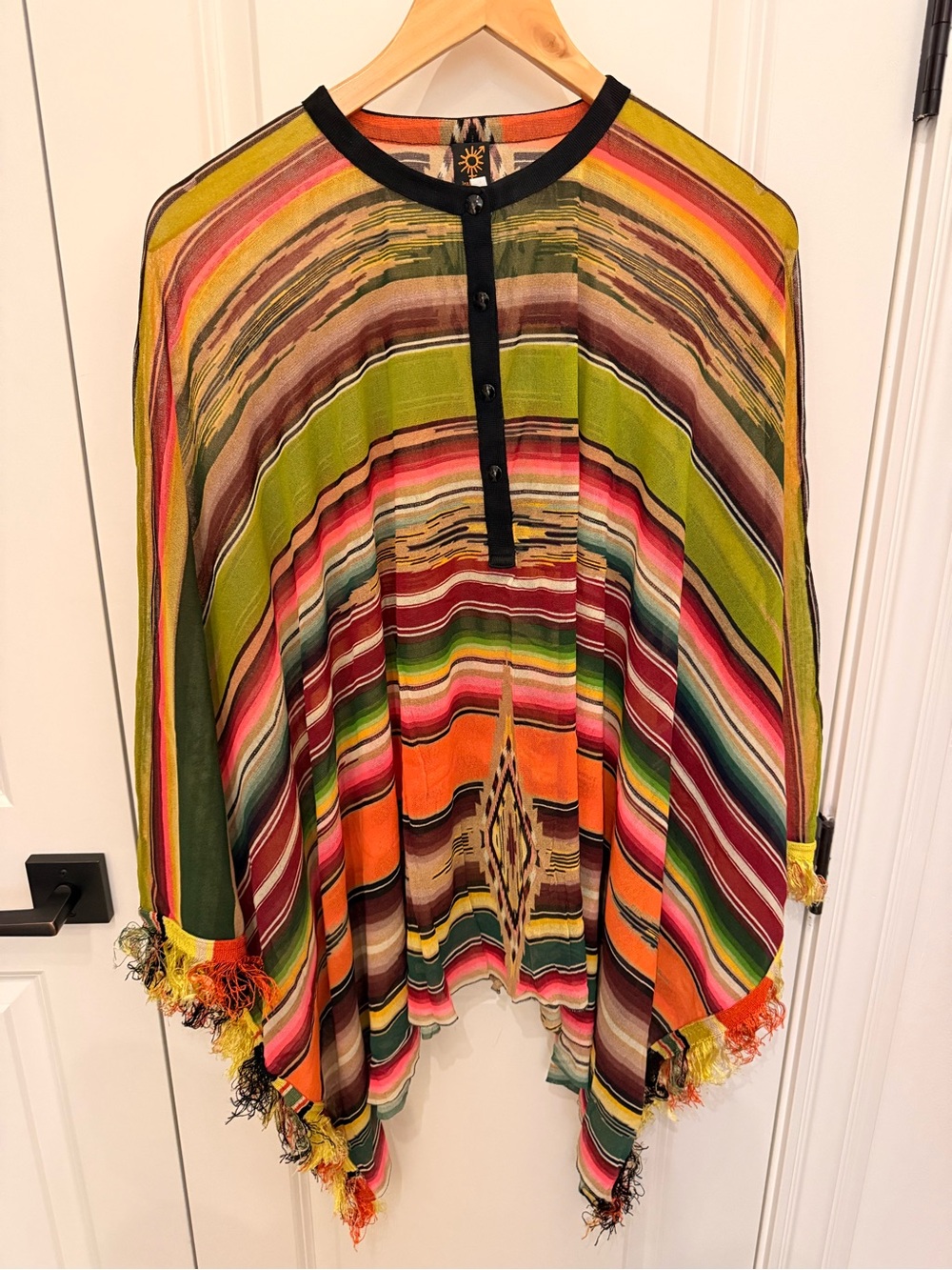 Jean Paul Gaultier Multicolor Striped Fringe Beach Poncho Cover-up